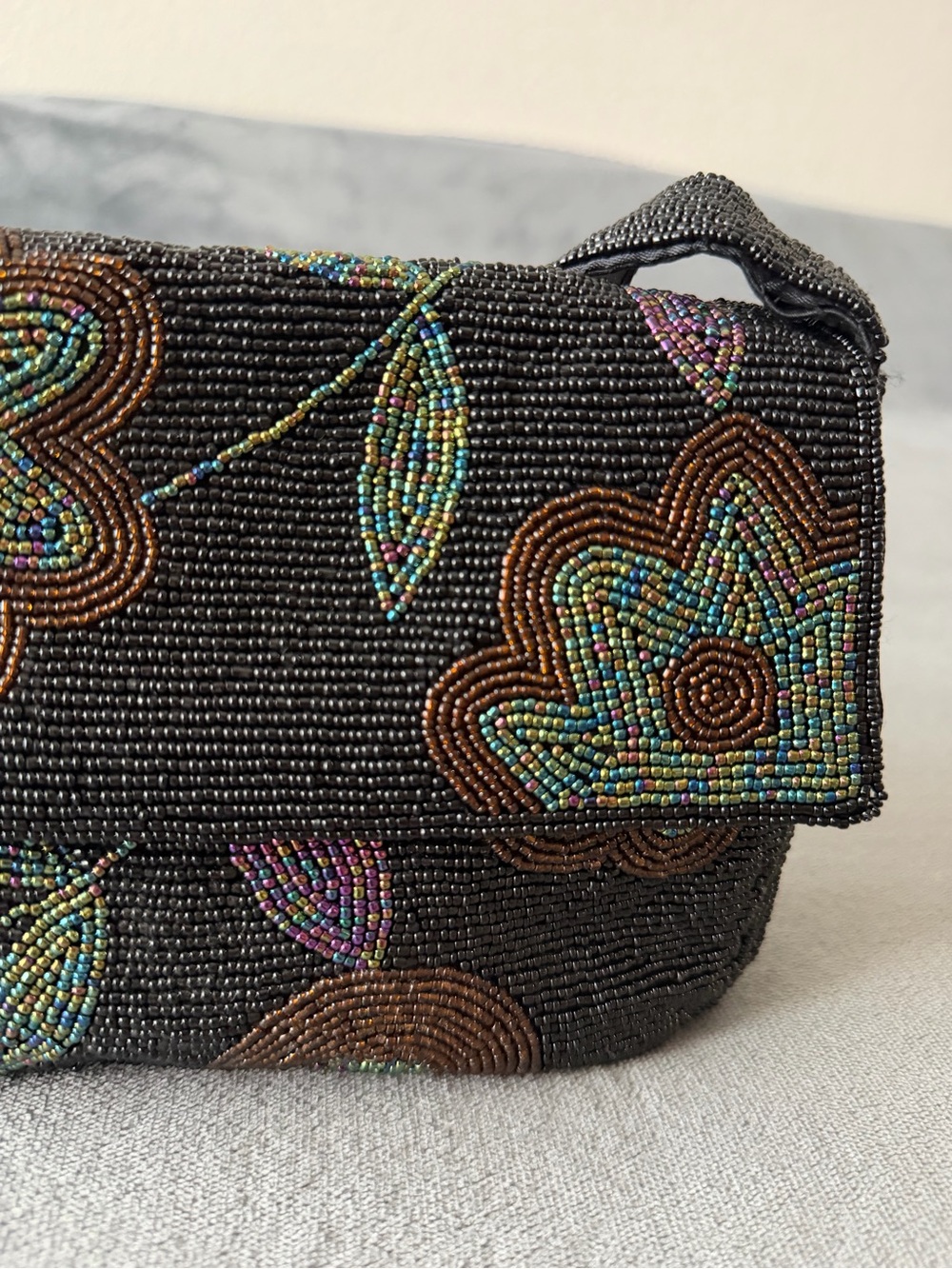 Vintage Another Y&S Original Micro-Beaded Floral Shoulder Bag 90s Y2K - Picture 9 of 16